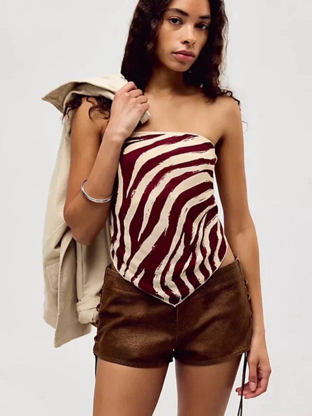 Free People FP One Raya Printed Lace Bandana Top Cropped Smocked Strapless M